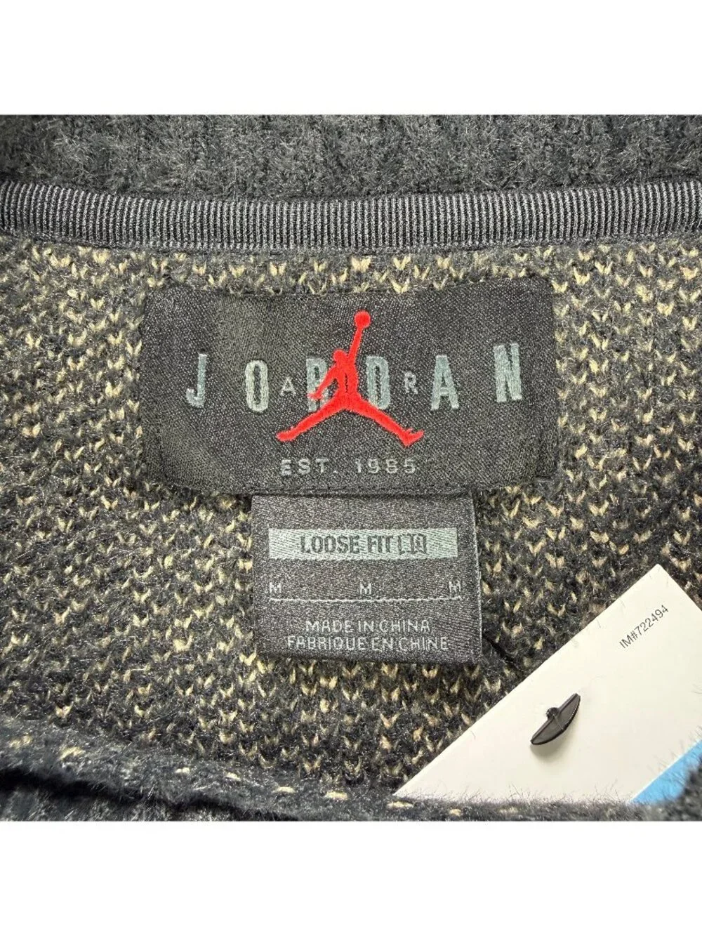 Air Jordan Sweater Men Medium M Black Flight Heritage Crop Knit Fuzzy Sweatshirt